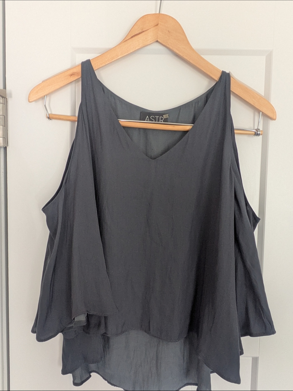 ASTR Slate Gray Cold-Shoulder V-Neck Tank